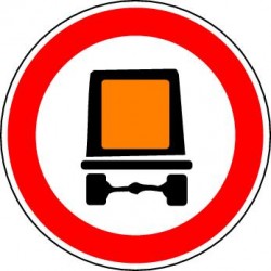 ﻿Panneaux alu Accès interdit aux véhicules transportant des marchandises dangereuses définies par l'arrêté du 1er juin 2001