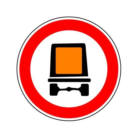 ﻿Panneaux alu Accès interdit aux véhicules transportant des marchandises dangereuses définies par l'arrêté du 1er juin 2001