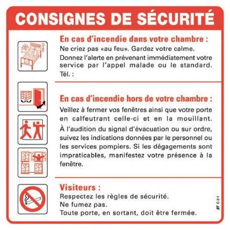 CONSIGNES DE SECURITE POUR CHAMBRES HOPITAUX, CLINIQUES, MAISONS DE RETRAITE