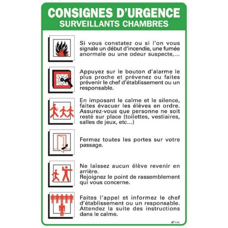 CONSIGNES D'URGENCE SURVEILLANTS DE CHAMBRES